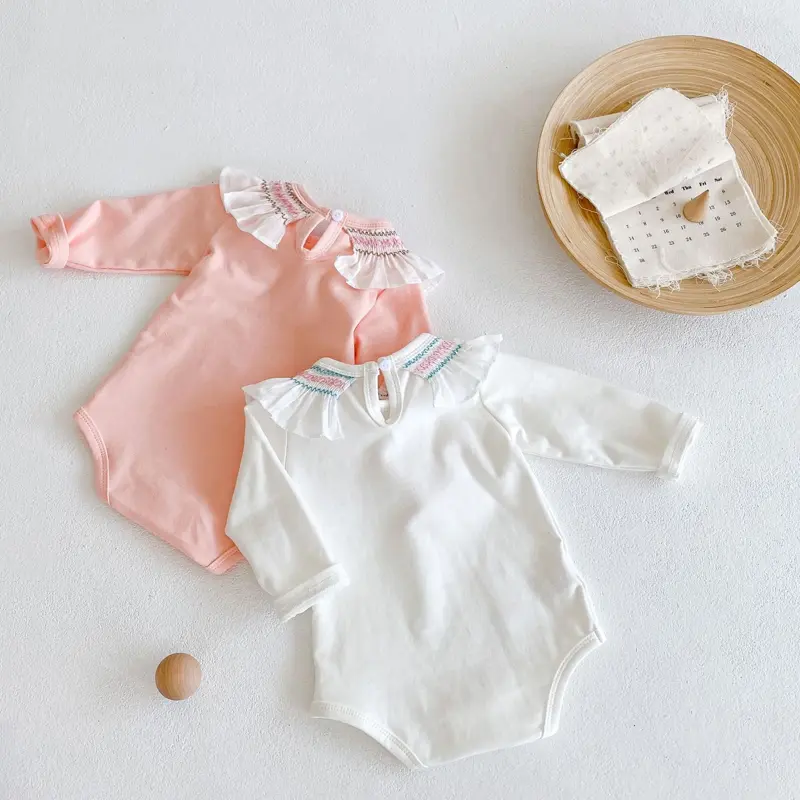 Spring New Baby Clothing, 0-3 Year Old Girl's Lotus Collar Long Sleeve Bottom Triangle jumpsuit crawling suit