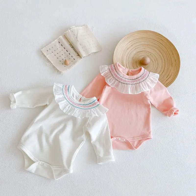 Spring New Baby Clothing, 0-3 Year Old Girl's Lotus Collar Long Sleeve Bottom Triangle jumpsuit crawling suit