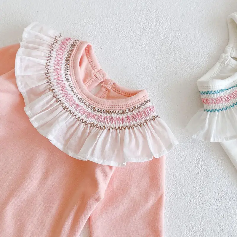 Spring New Baby Clothing, 0-3 Year Old Girl's Lotus Collar Long Sleeve Bottom Triangle jumpsuit crawling suit