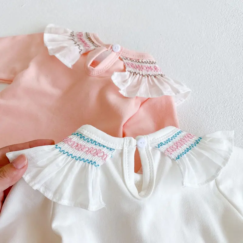 Spring New Baby Clothing, 0-3 Year Old Girl's Lotus Collar Long Sleeve Bottom Triangle jumpsuit crawling suit