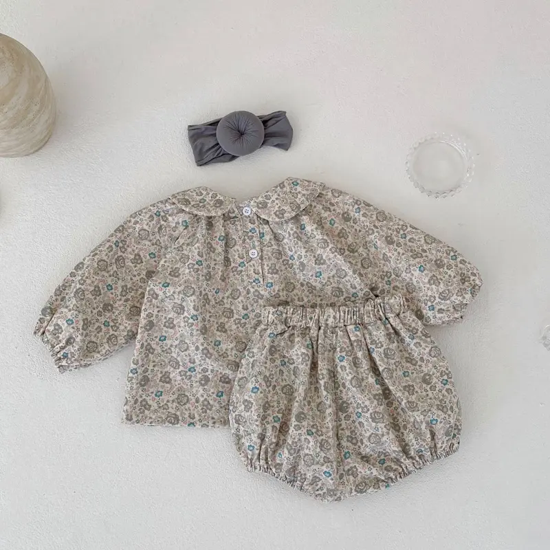 Autumn New Baby Clothing, 0-3 Year Old Girl Print Doll Neck Long sleeved Top+Bread Pants Two Piece Set