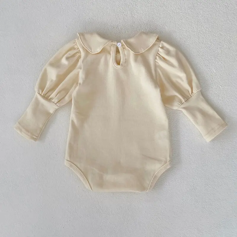 Autumn New Baby Clothing for Girls Fashion Versatile Doll Neck Bubble Long sleeved Sweetheart Solid Color Crawling jumpsuit