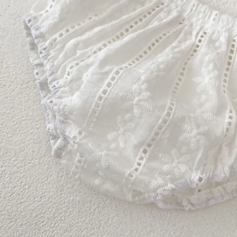 New summer baby clothing, cute lace embroidered solid color top and triangular pants set for 0-3 year old girls