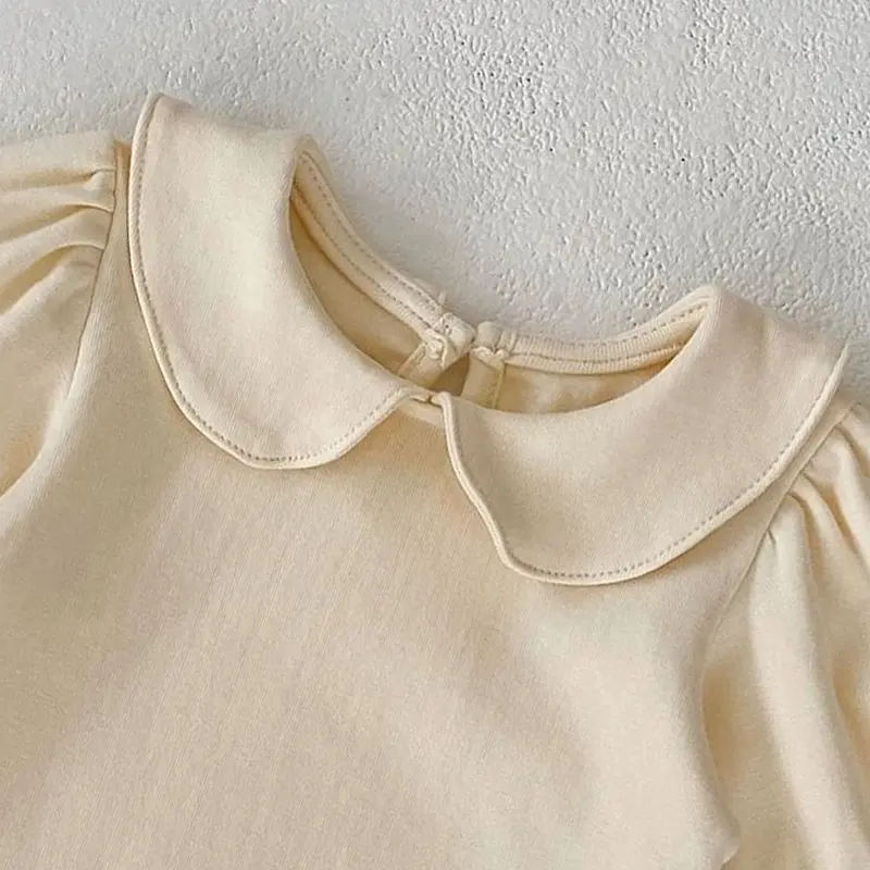 Autumn New Baby Clothing for Girls Fashion Versatile Doll Neck Bubble Long sleeved Sweetheart Solid Color Crawling jumpsuit