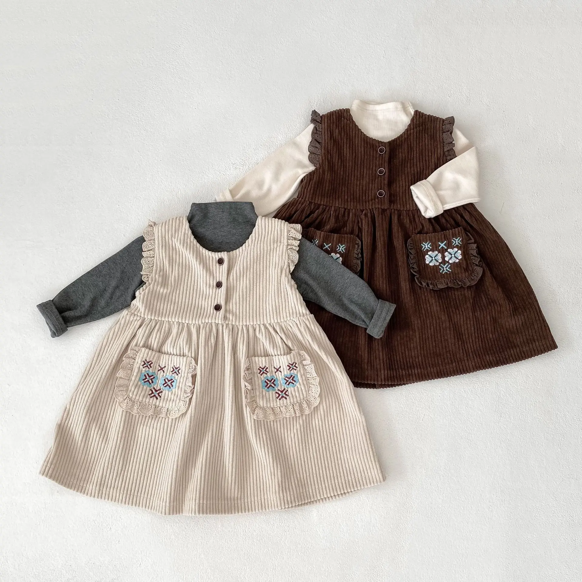 New autumn baby clothing for 0-3 years old, cute baby girl vest dress, exquisite embroidered dress