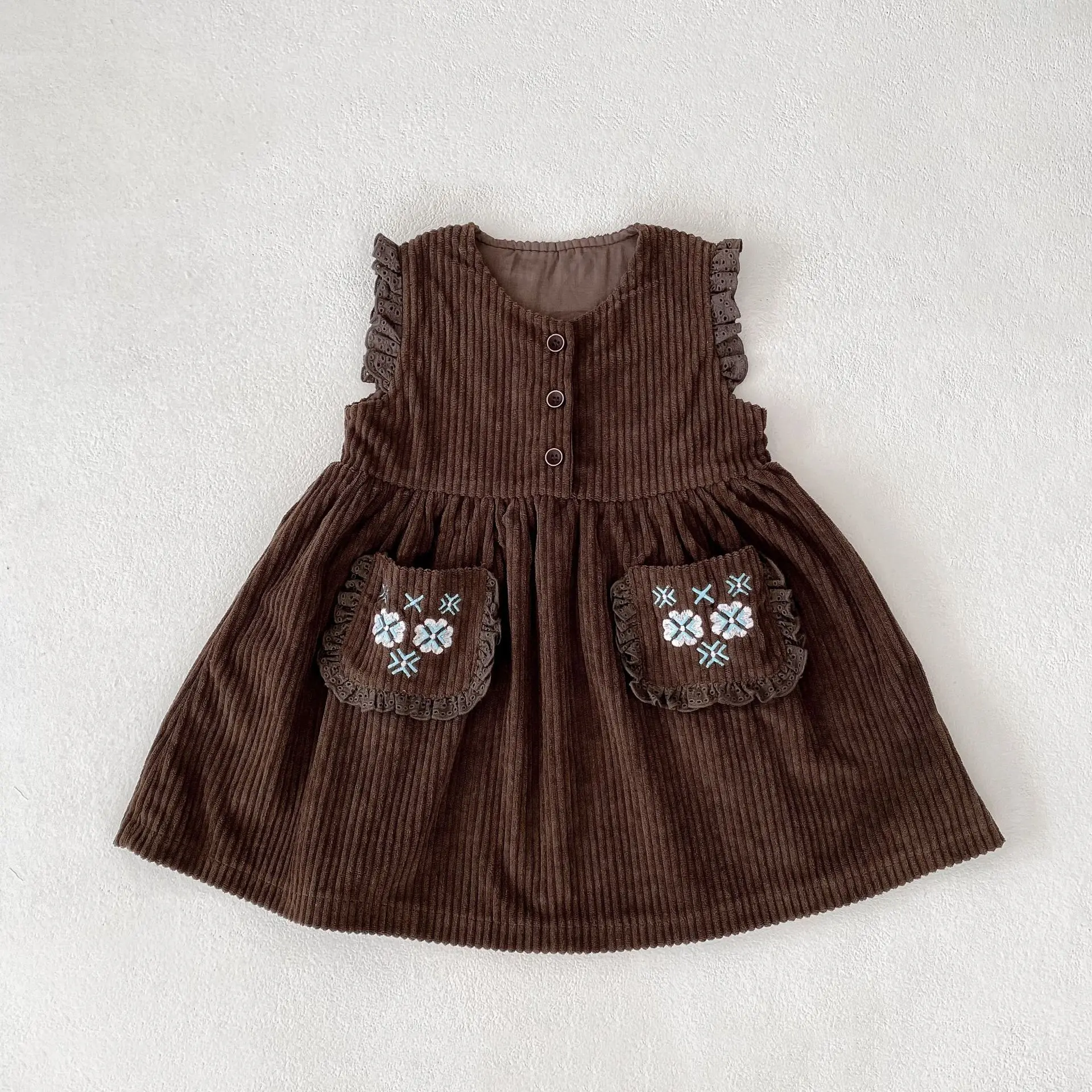 New autumn baby clothing for 0-3 years old, cute baby girl vest dress, exquisite embroidered dress