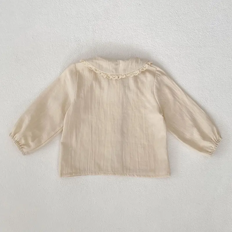 New autumn baby clothing, 0-7 year old female baby, embroidered doll collar long sleeved shirt