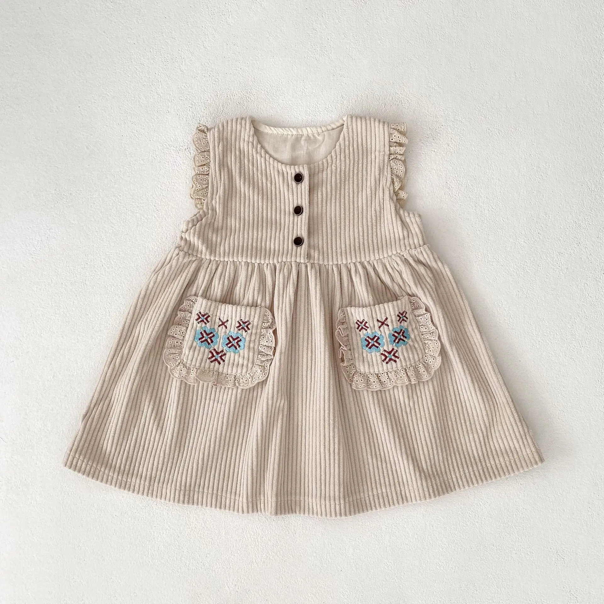 New autumn baby clothing for 0-3 years old, cute baby girl vest dress, exquisite embroidered dress