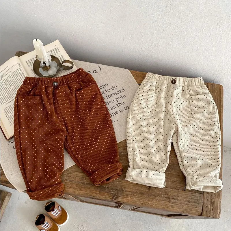 New autumn baby clothing, 0-3 year old baby girls dot printed corduroy loose casual pants