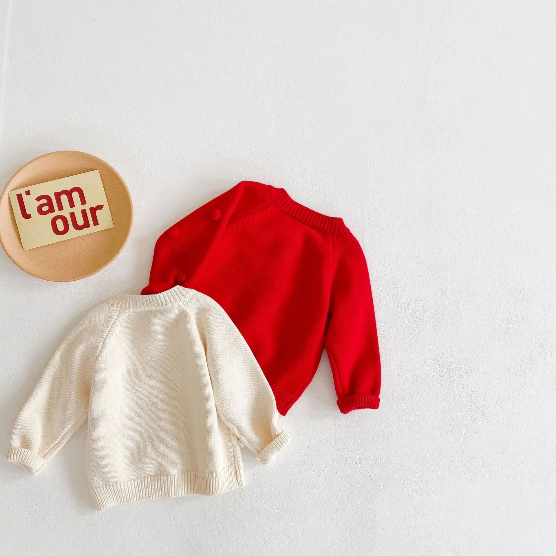 New autumn clothing for babies aged 0-3, knitted jackets for boys and girls, long sleeved knitted cardigans with yarn balls
