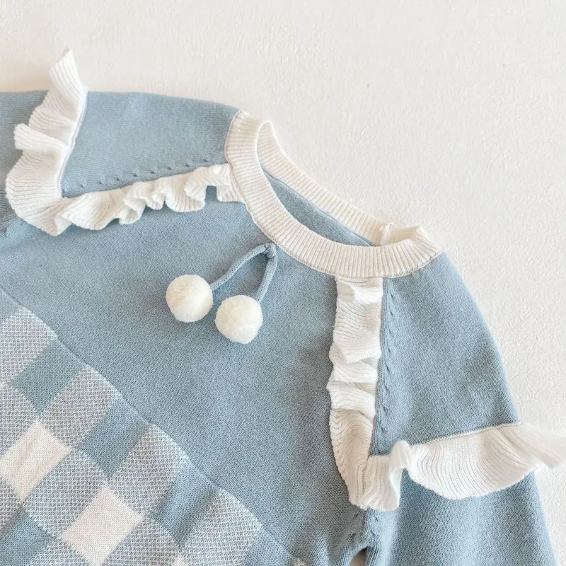 New baby clothing for autumn season, women aged 0-2, plaid long sleeved patchwork cotton jumpsuit