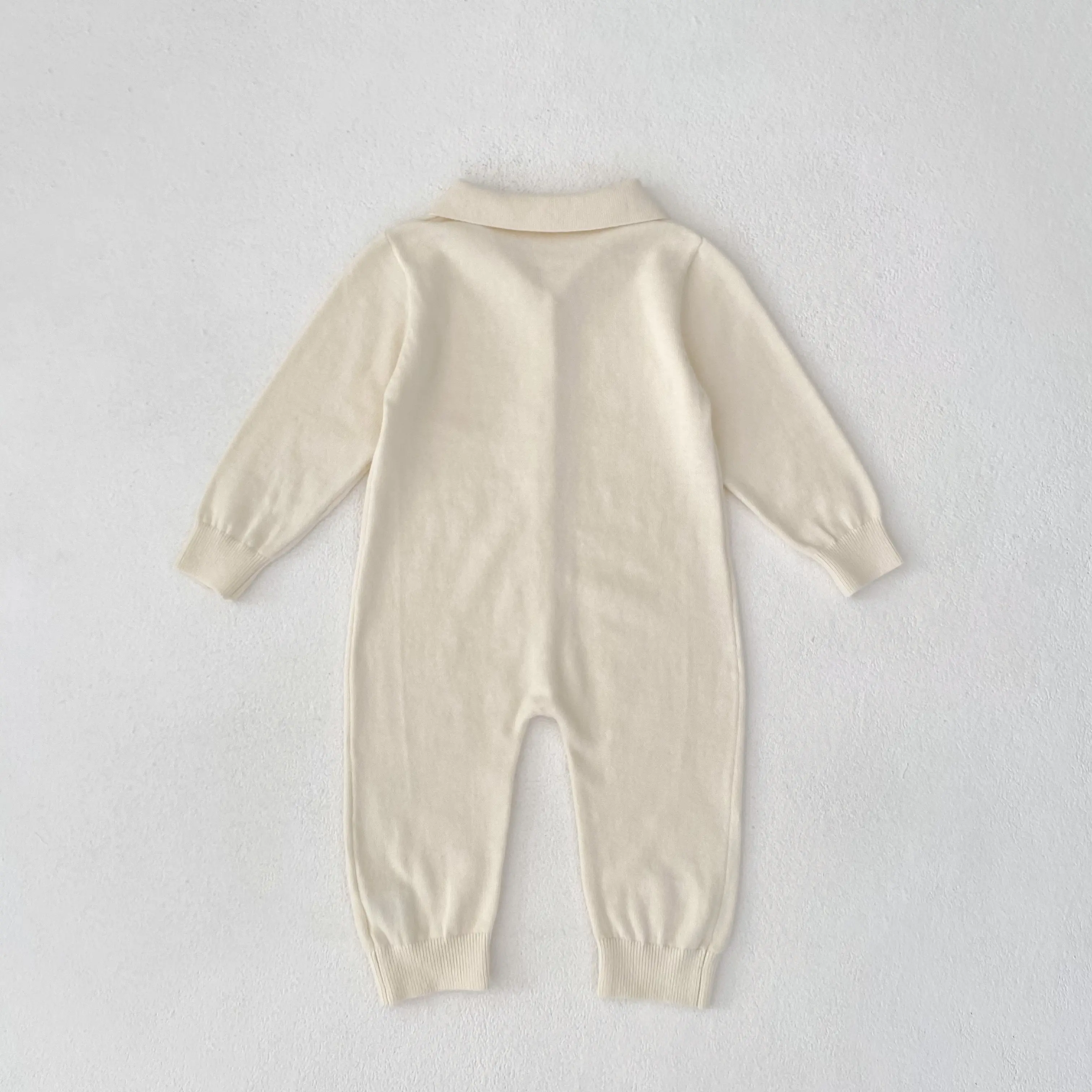 Autumn new 0-3 year old baby clothing, fashionable baby girl baby boy lapel long sleeved button jumpsuit