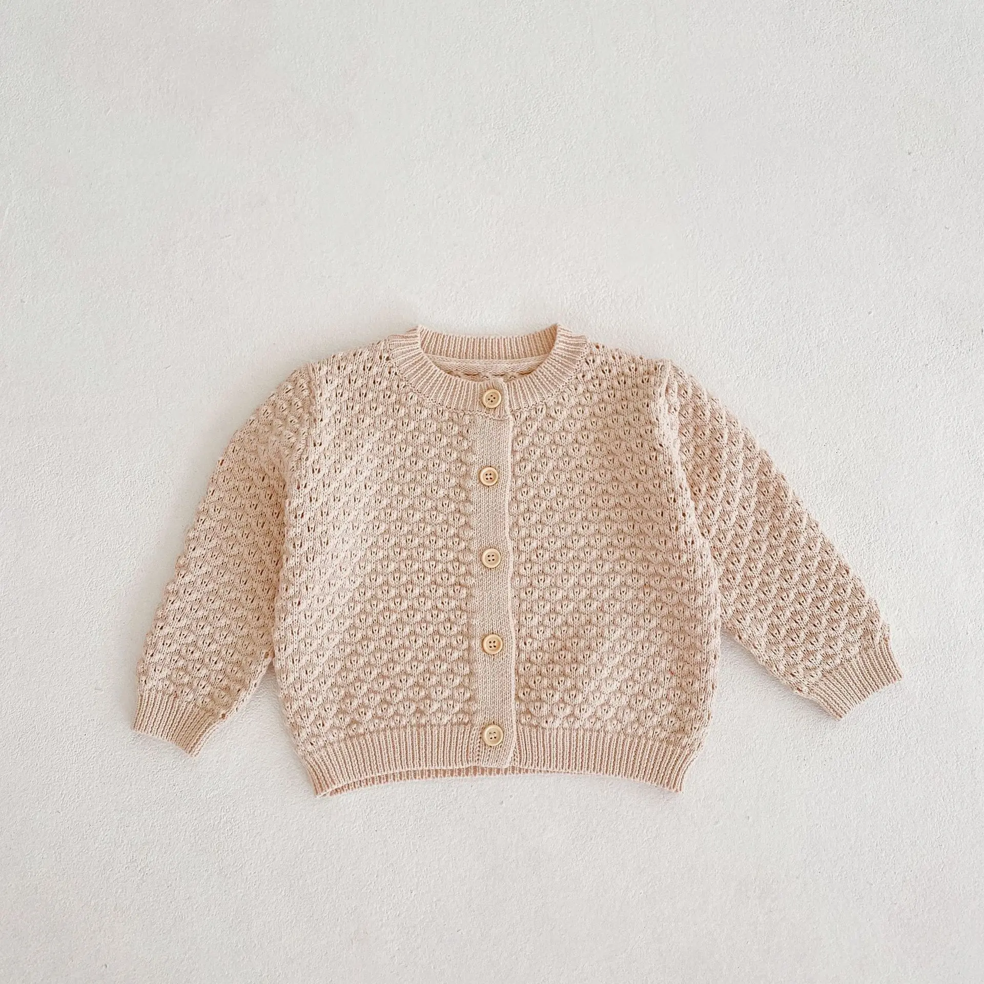 Instagram Spring and Autumn Clothing 0-3 Year Old Girl Fashion Versatile Knitted Sweater Infant Solid Color Sweater Set Cotton Y