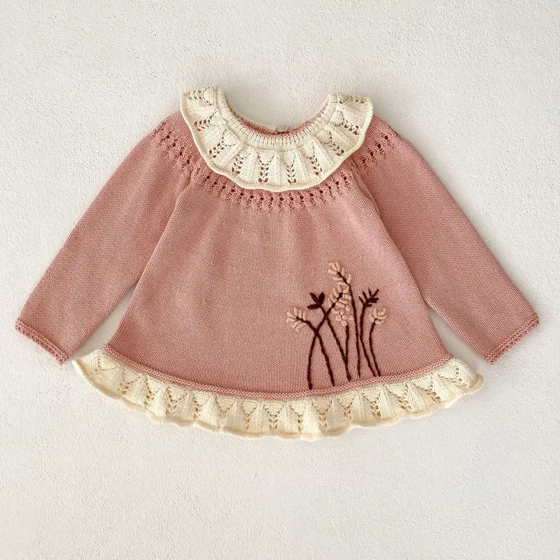 Autumn new outfit for 0-3 year old baby children's clothing, girl baby lotus leaf collar cute long sleeved knitted long top