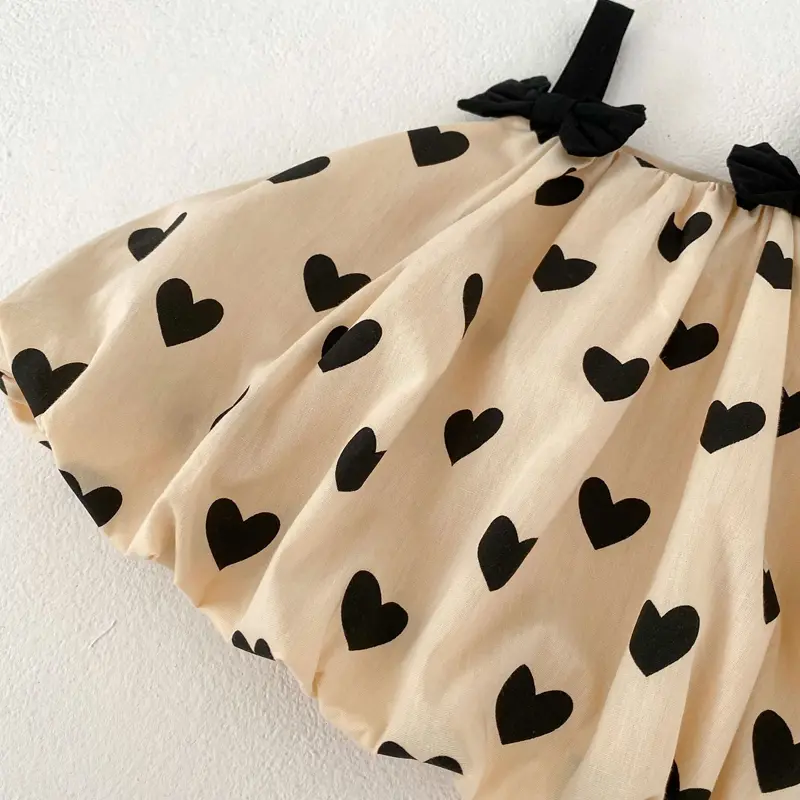 Summer new baby clothing, sleeveless bow double layered suspender top+love pants, 2-piece set for 0-3 year old girls