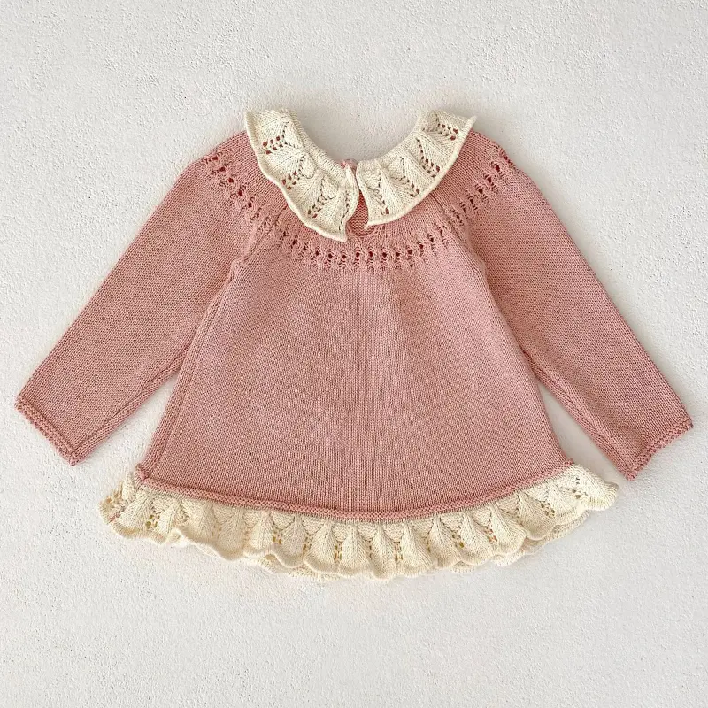 Autumn new outfit for 0-3 year old baby children's clothing, girl baby lotus leaf collar cute long sleeved knitted long top