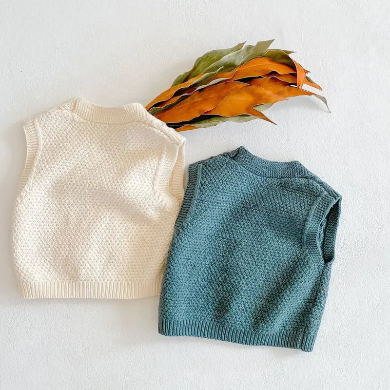 Spring and Autumn New Baby Clothing, 0-3 Year Old Boys and Girls, Cotton Knitted Sweater, Diamond Vest Coat