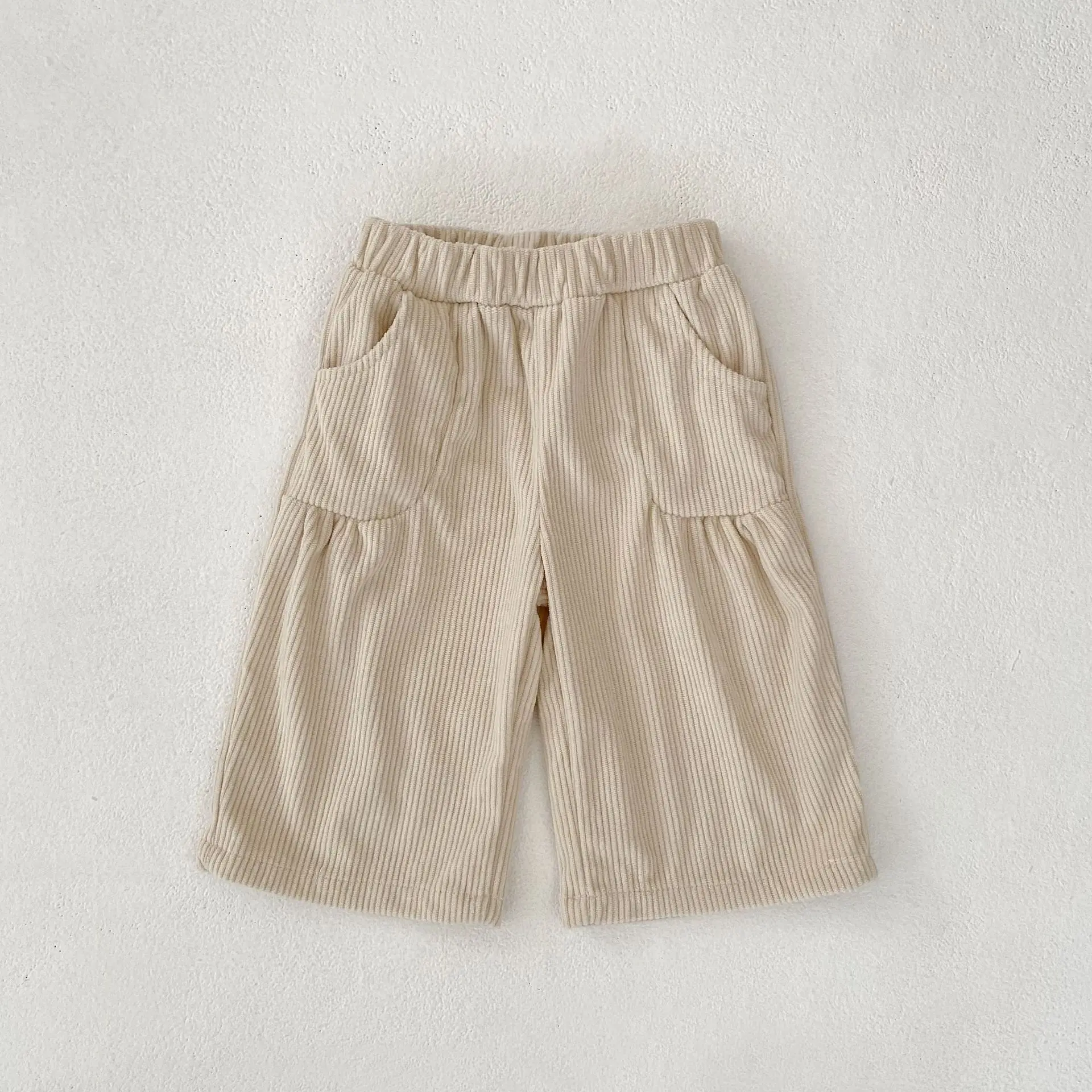 New autumn clothing for babies aged 0-3, corduroy pants for boys and girls, fashionable loose straight leg pants