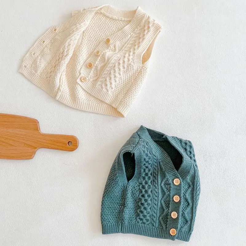 Spring and Autumn New Baby Clothing, 0-3 Year Old Boys and Girls, Cotton Knitted Sweater, Diamond Vest Coat