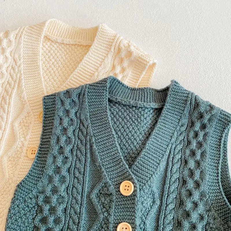 Spring and Autumn New Baby Clothing, 0-3 Year Old Boys and Girls, Cotton Knitted Sweater, Diamond Vest Coat