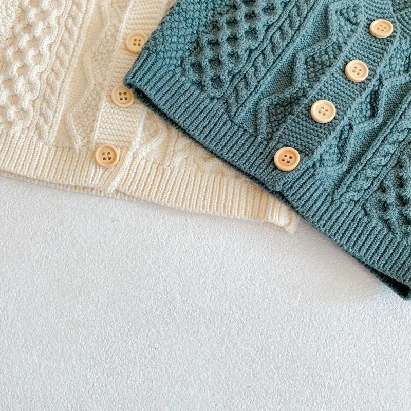 Spring and Autumn New Baby Clothing, 0-3 Year Old Boys and Girls, Cotton Knitted Sweater, Diamond Vest Coat