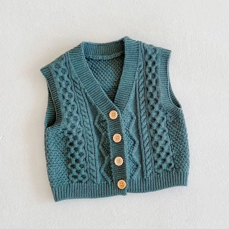 Spring and Autumn New Baby Clothing, 0-3 Year Old Boys and Girls, Cotton Knitted Sweater, Diamond Vest Coat