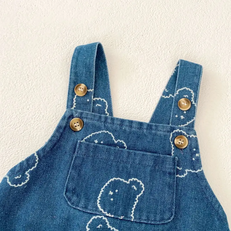 Spring and autumn new baby clothes for 0-2 years old, cute bear printed denim jumpsuits for boys and girls,