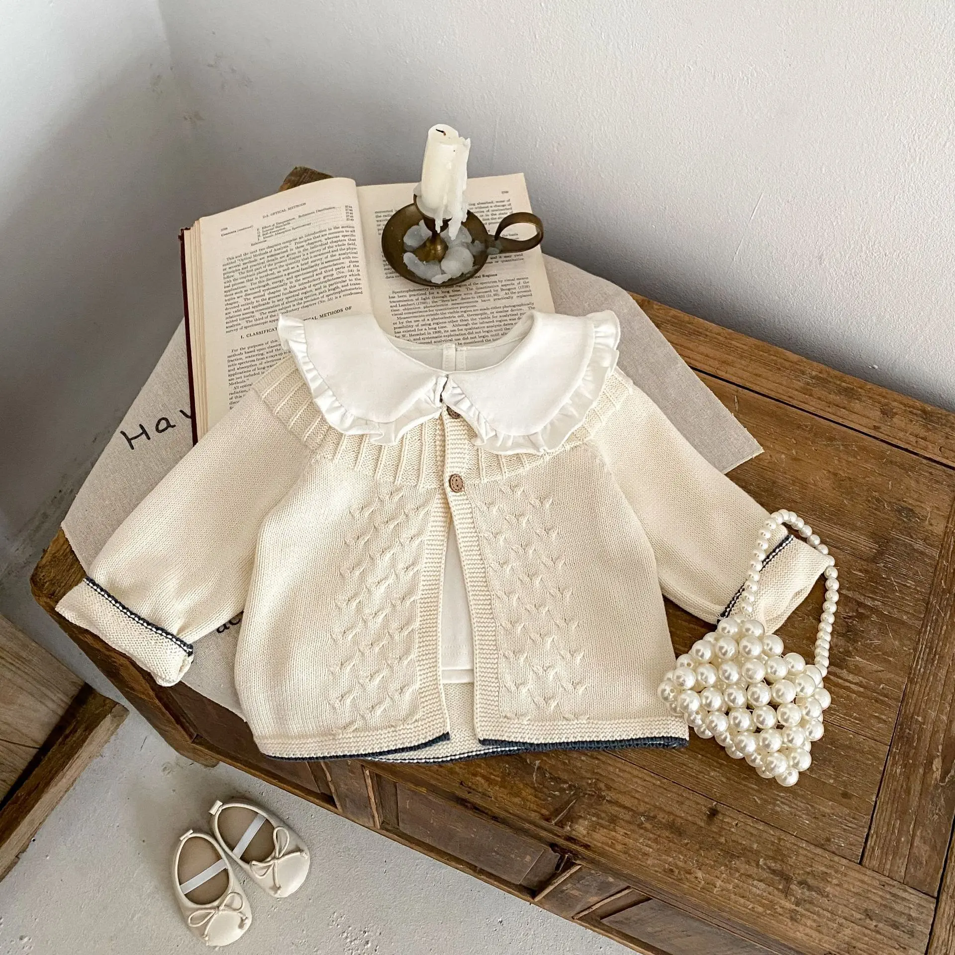 INS Spring, Autumn, Winter Fashion Single Item Girl Baby Sweater Cardigan Baby Sweater Herringbone Jacquard Knitted Coat