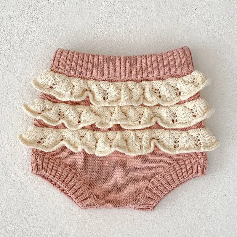 Autumn New 0-3 Year Old Baby Clothing Knitted Triangle Climbing Pants for Girls Cute Ruffle Edge Knitted Pants