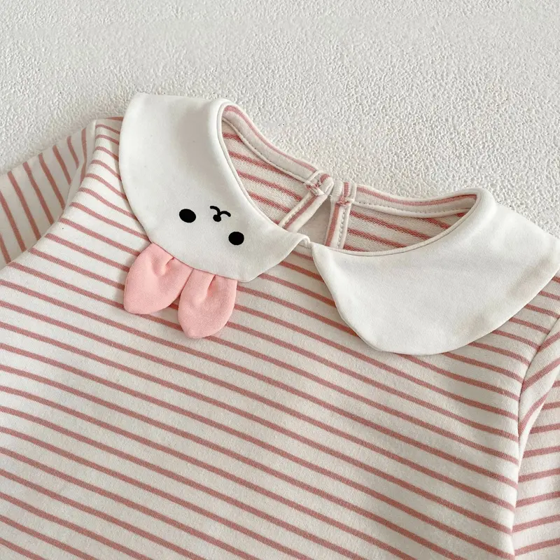 New autumn baby clothing, 0-3 year old girl bunny collar girl striped top, T-shirt