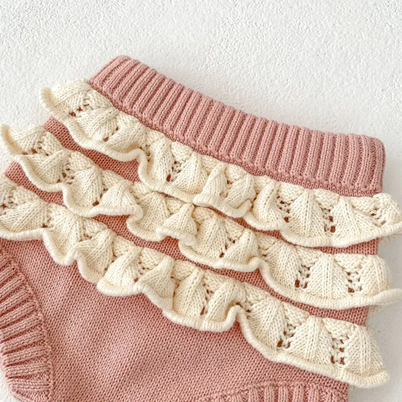 Autumn New 0-3 Year Old Baby Clothing Knitted Triangle Climbing Pants for Girls Cute Ruffle Edge Knitted Pants