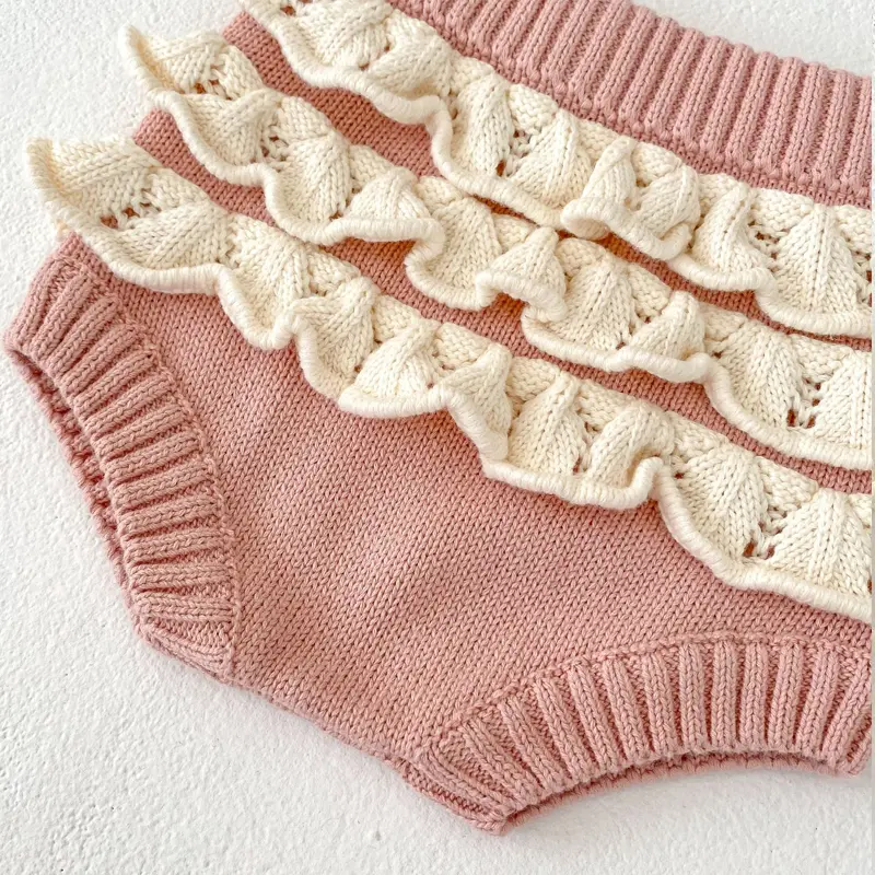 Autumn New 0-3 Year Old Baby Clothing Knitted Triangle Climbing Pants for Girls Cute Ruffle Edge Knitted Pants