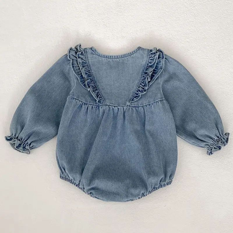 Spring and Autumn New Baby Clothing, 0-3 Year Old Female Baby, Long Sleeve Lace Cowboy jumpsuit