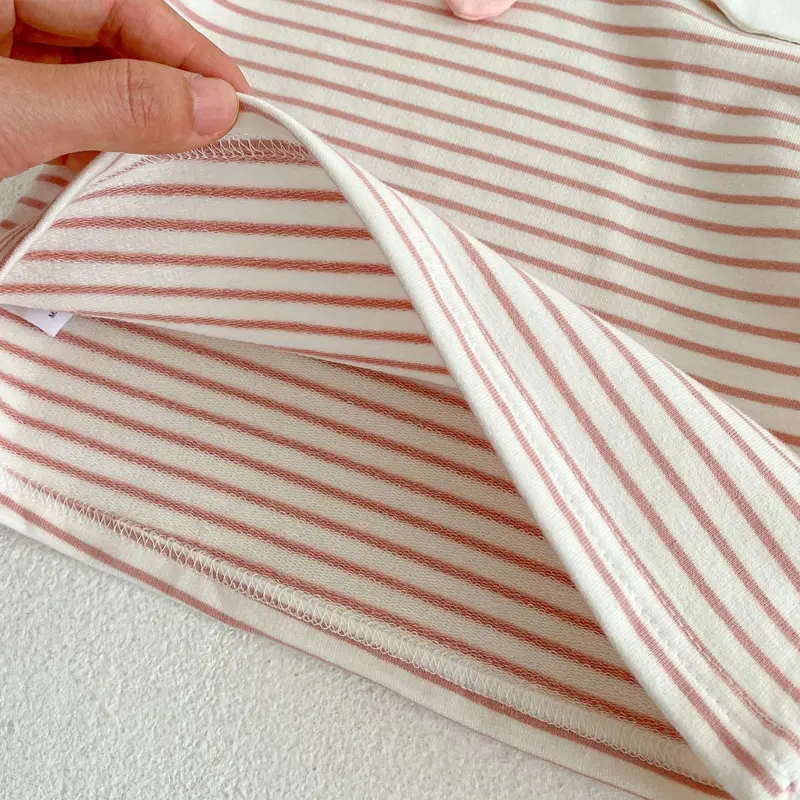 New autumn baby clothing, 0-3 year old girl bunny collar girl striped top, T-shirt