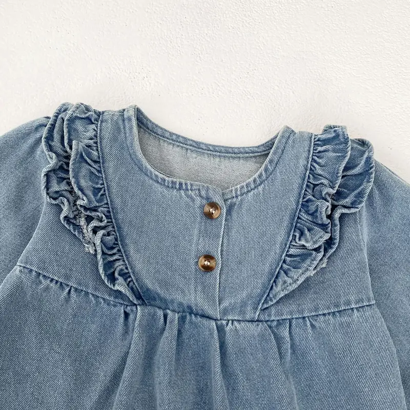 Spring and Autumn New Baby Clothing, 0-3 Year Old Female Baby, Long Sleeve Lace Cowboy jumpsuit
