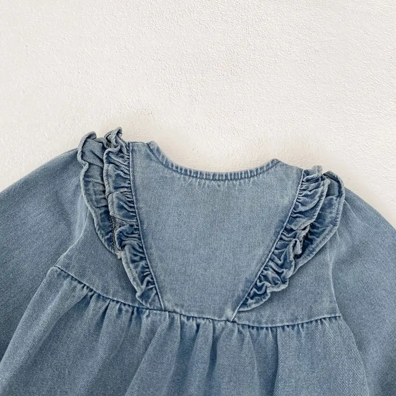 Spring and Autumn New Baby Clothing, 0-3 Year Old Female Baby, Long Sleeve Lace Cowboy jumpsuit