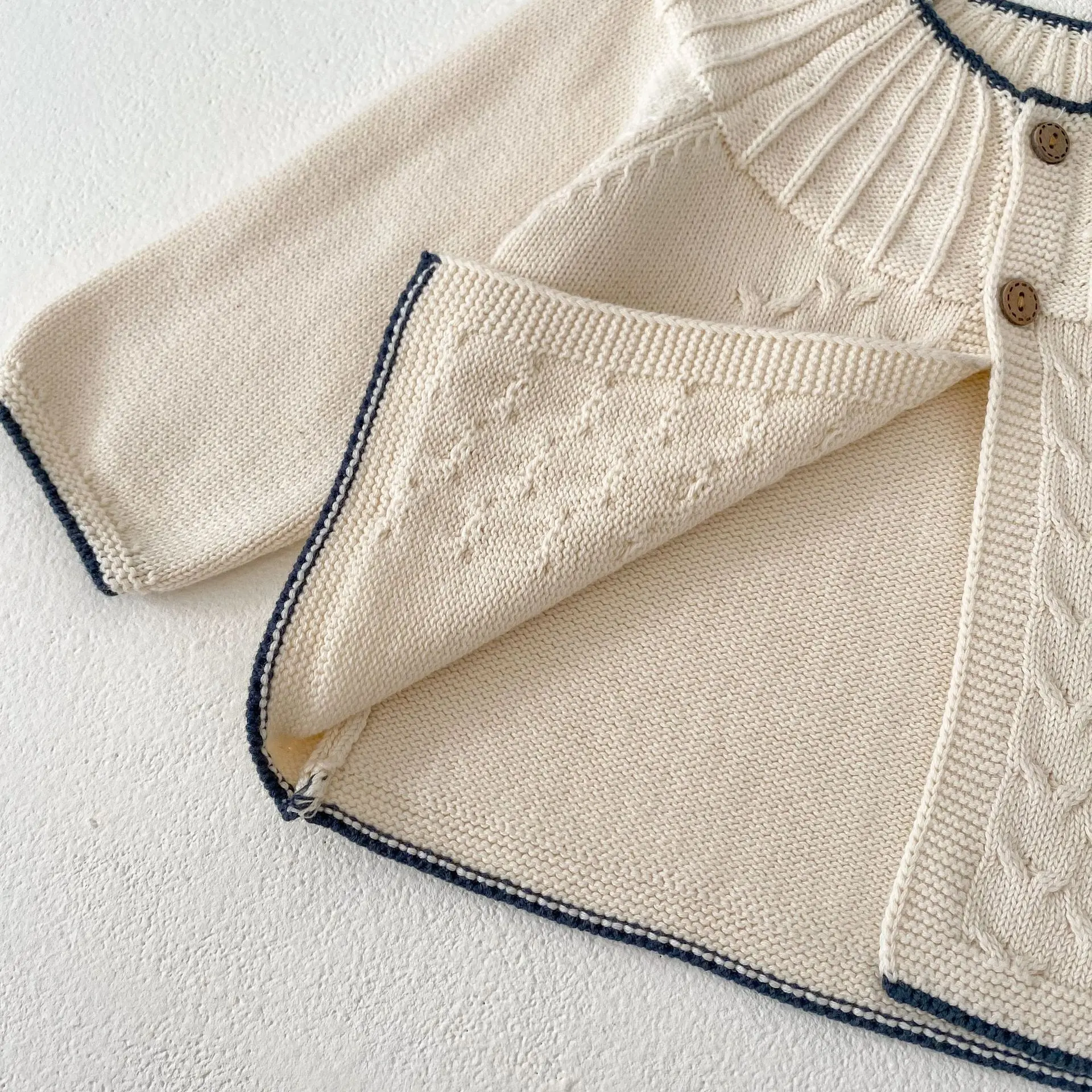 INS Spring, Autumn, Winter Fashion Single Item Girl Baby Sweater Cardigan Baby Sweater Herringbone Jacquard Knitted Coat