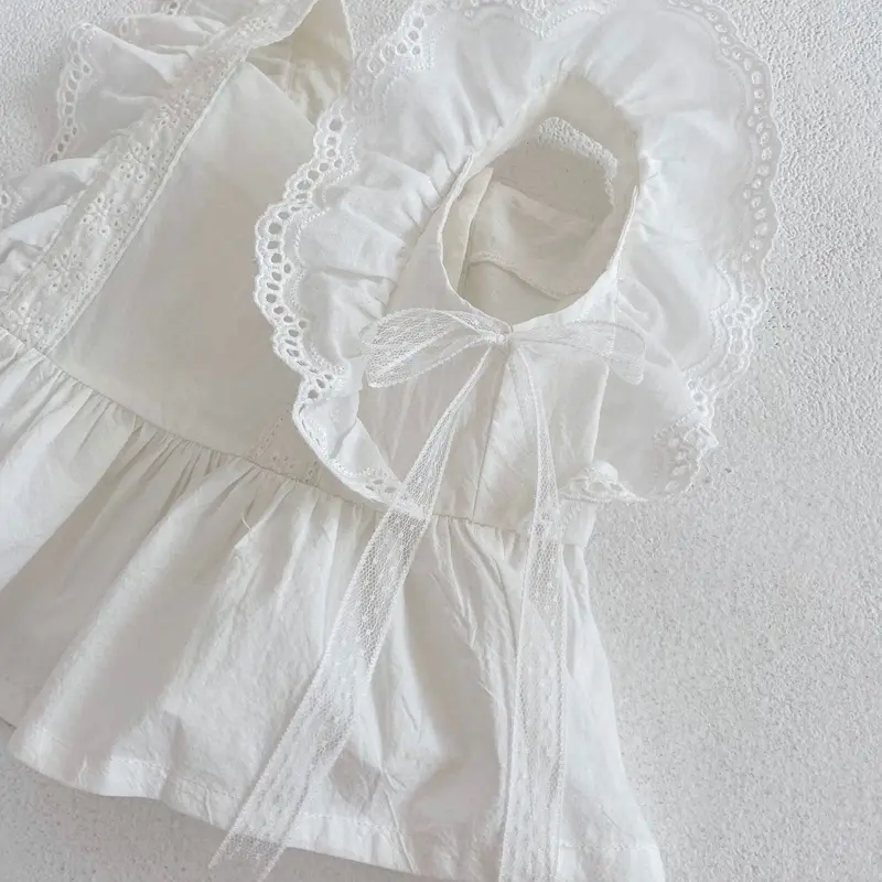 New summer baby clothing, 2-piece set of 0-3 year old girls with lace lace lace fly sleeve top and small floral shorts