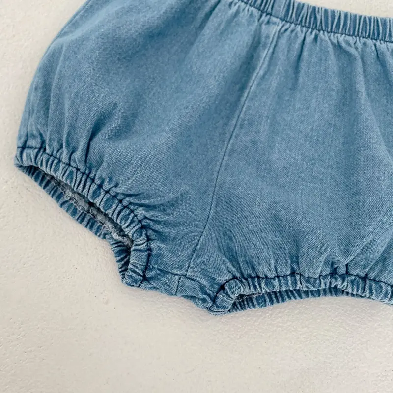 Summer New Baby Set, 0-3 Year Old Girl Embroidered Soft Denim Cotton Sweet Sleeveless Set