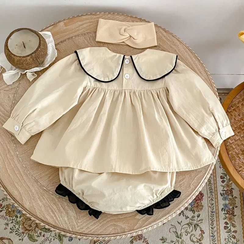 Autumn new baby clothing, 0-4 year old female baby, children's rabbit embroidered big collar top cardigan+bread pants