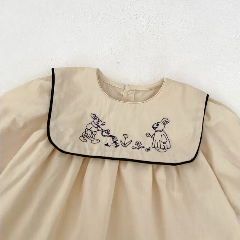 Autumn new baby clothing, 0-4 year old female baby, children's rabbit embroidered big collar top cardigan+bread pants