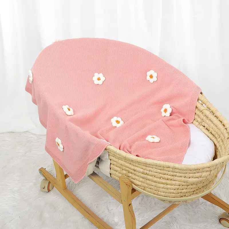 Baby Blanket Knit Newborn Boy Girl Bedding Quilt 100*80CM Infant Stroller Swaddle Wrap Super Soft Fashion Cute 3D Flowers Plaid