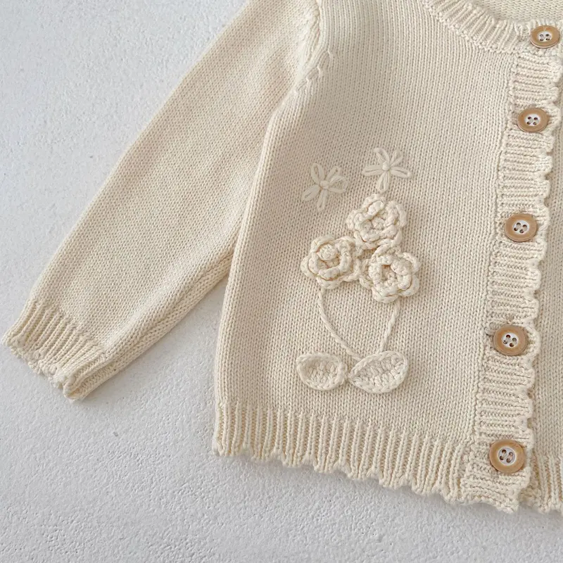 Autumn new baby clothing, 0-3 year old girls, hand hook three-dimensional flower sweater knitted cardigan jacket