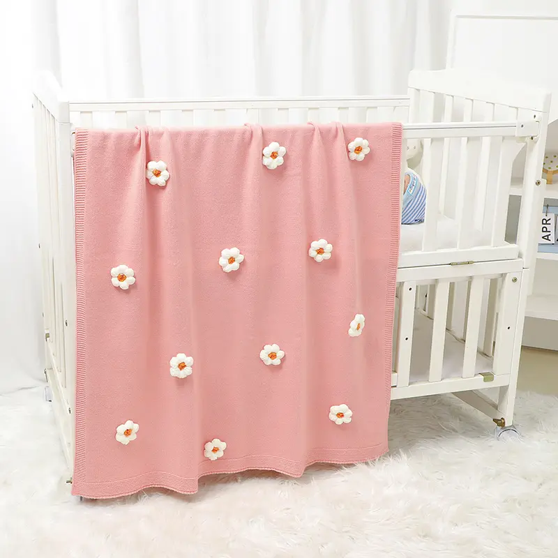 Baby Blanket Knit Newborn Boy Girl Bedding Quilt 100*80CM Infant Stroller Swaddle Wrap Super Soft Fashion Cute 3D Flowers Plaid