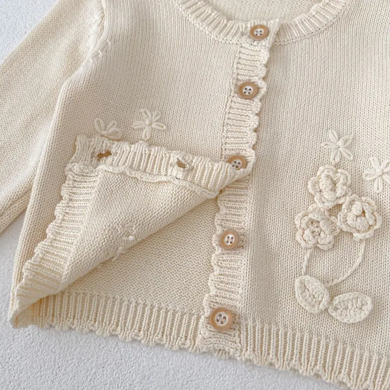 Autumn new baby clothing, 0-3 year old girls, hand hook three-dimensional flower sweater knitted cardigan jacket