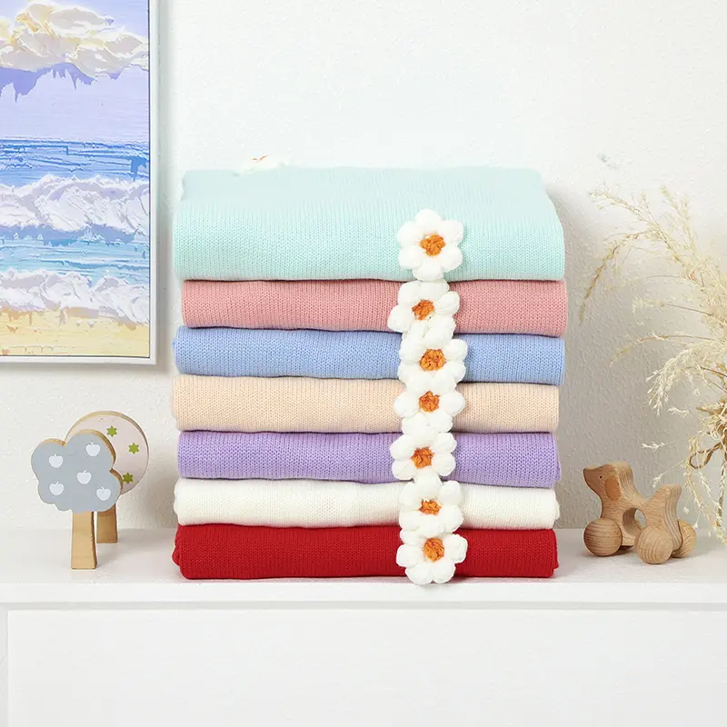 Baby Blanket Knit Newborn Boy Girl Bedding Quilt 100*80CM Infant Stroller Swaddle Wrap Super Soft Fashion Cute 3D Flowers Plaid