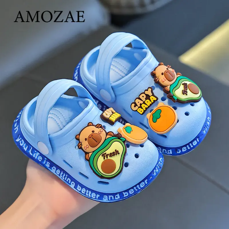 Kids Summer Sandals Cute Cartoon Breathable Children Indoor Shoes Non-Slip Holes Flat Heels Unisex Soft-Soled Slippers