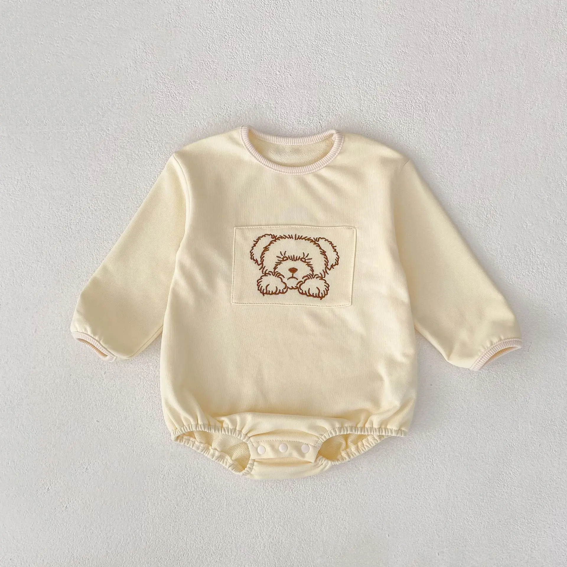 New autumn clothing for babies aged 0-3, baby jumpsuit for boys and girls, teddy bear round neck long sleeved jumpsuit