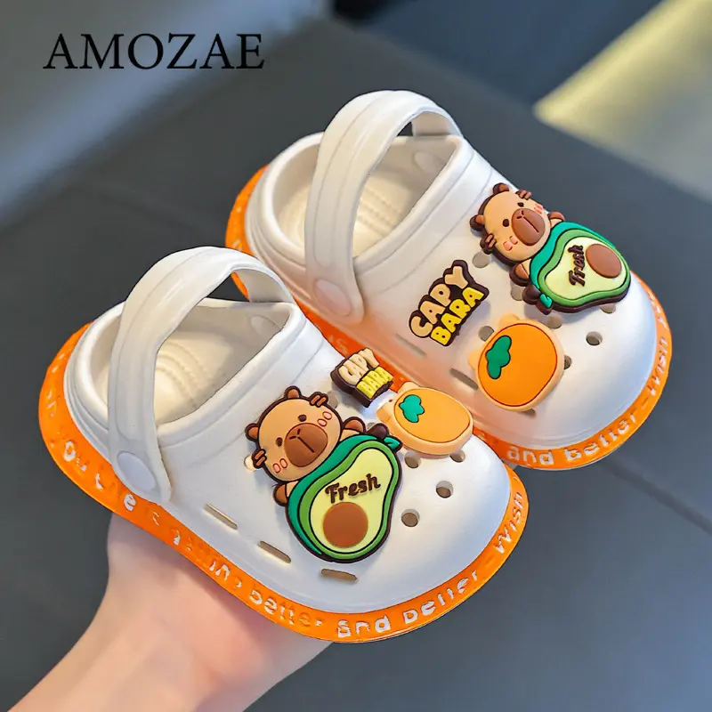 Kids Summer Sandals Cute Cartoon Breathable Children Indoor Shoes Non-Slip Holes Flat Heels Unisex Soft-Soled Slippers