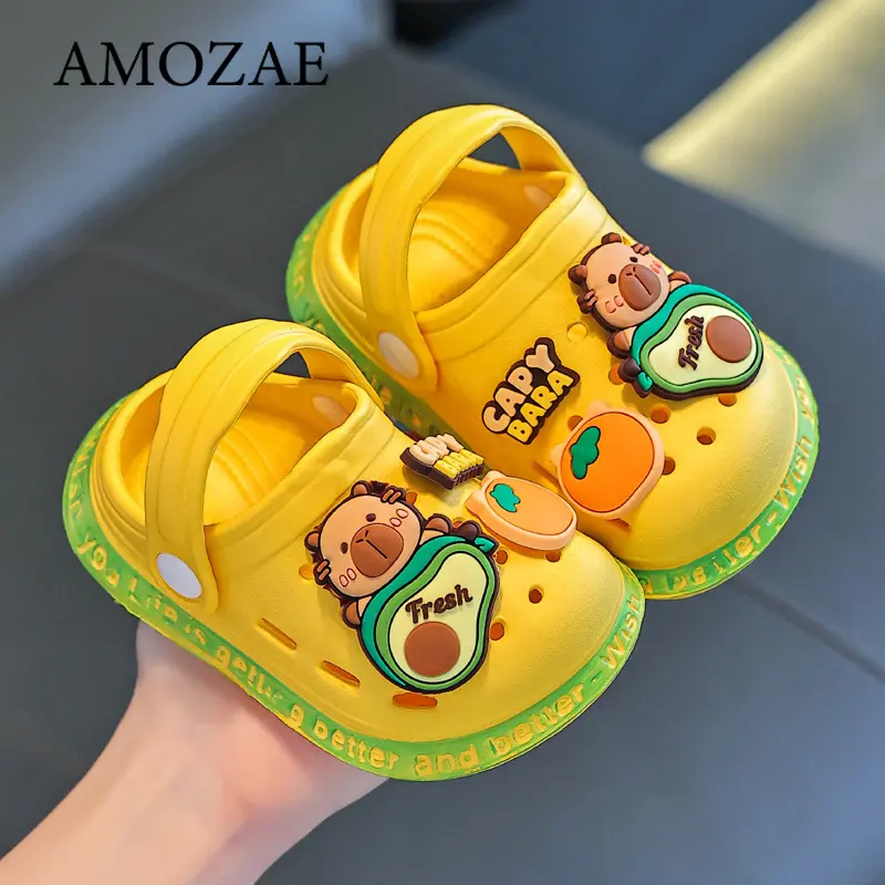 Kids Summer Sandals Cute Cartoon Breathable Children Indoor Shoes Non-Slip Holes Flat Heels Unisex Soft-Soled Slippers